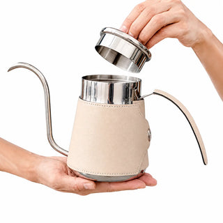 Yozcoffee Czajnik przelewowy z gęsią szyją, 600/700 ml, stal nierdzewna 304, owinięty skórą – podręczny rozmiar