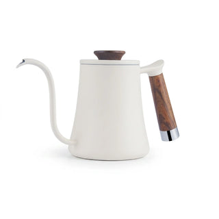 Yozcoffee Czajnik na gęsiej szyi, 350/600 ml, drewniany uchwyt ze stali nierdzewnej, czarno-biały