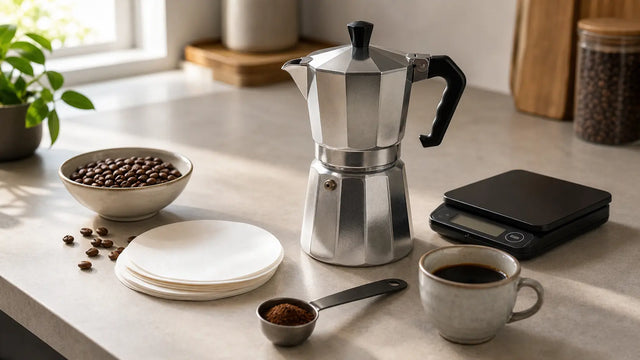 Przewodnik po kawie Moka Pot: proporcje, rozmiar mielenia i papier filtracyjny