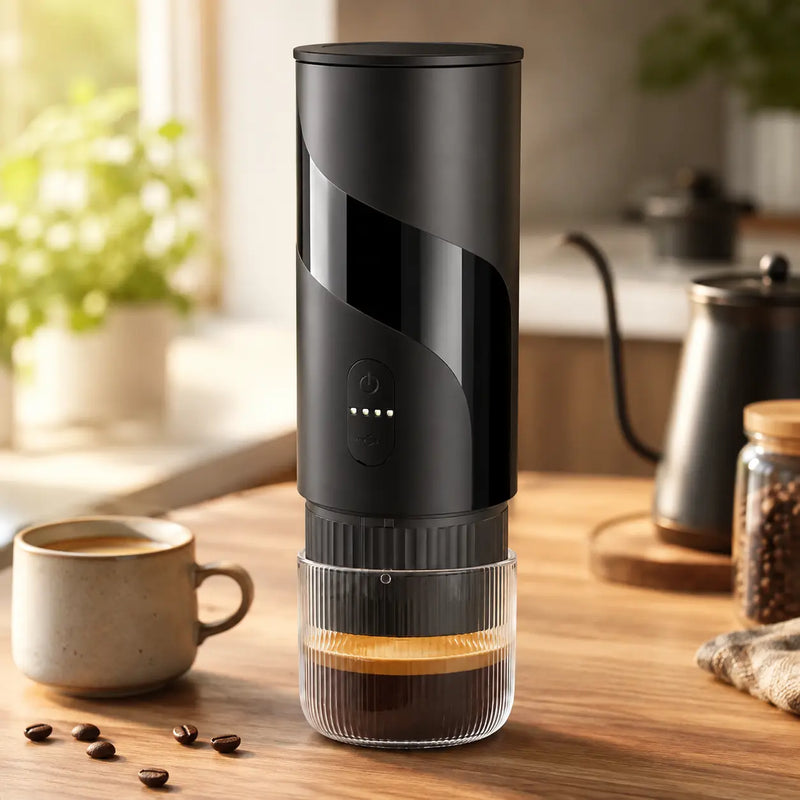 Yozcoffee Przenośny ekspres do kawy 51 mm 2 w 1 mielony i kapsułkowy, czarny – kapsułka mielona pod kątem naprzemiennym, pełny