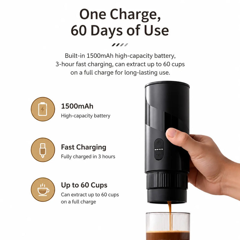Yozcoffee Przenośny ekspres do kawy 51 mm 2 w 1 mielony i kapsułka, czarny – przenośny akumulator do kawy USB