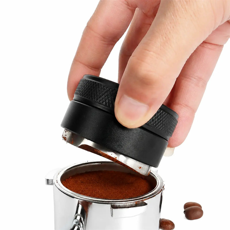 Yozcoffee Dystrybutor espresso 51/53/58mm Stop aluminium 3-listkowy czarny – działanie kolby