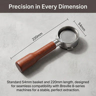 Kolba bezdenna 54mm do Breville BES870/878/880 — Rękojeść drewniana — wymiary