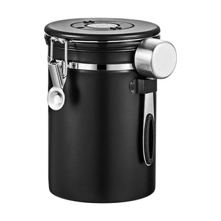 Yozcoffee Hermetyczny pojemnik na kawę 1,5-2,8 l Zawór jednokierunkowy ze stali nierdzewnej 304 – czarny kanister 1,8 l
