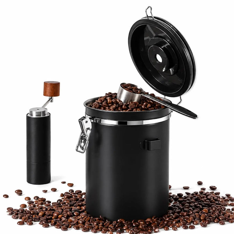 Yozcoffee Hermetyczny pojemnik na kawę 1,5-2,8 l Zawór jednokierunkowy ze stali nierdzewnej 304 – duży pojemnik na ziarna otwarty