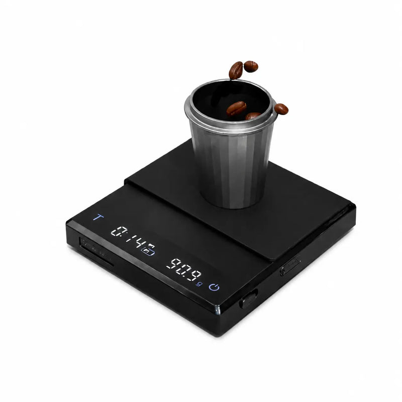 Yozcoffee Waga do kawy z timerem 2 kg, cyfrowa, akumulatorowa, czarno-biała – czarna
