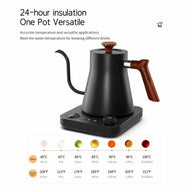 Yozcoffee Czajnik elektryczny na gęsiej szyi 0,9 l Stal nierdzewna 304 z regulacją temperatury Czarny/biały – czarny