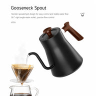 Yozcoffee Czajnik elektryczny z gęsią szyją 0,9 l Regulacja temperatury ze stali nierdzewnej 304, czarno-biały – przegląd nalewania z precyzyjną wylewką