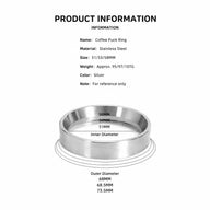 Yozcoffee Lejek dozujący espresso 51/53/58mm Magnetyczny Stal nierdzewna Srebrny – tabela rozmiarów 51mm 53mm 58mm