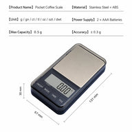 Yozcoffee Kieszonkowa waga do kawy 500g 0,01g LCD z podświetleniem Compact Black – specyfikacja wymiarów