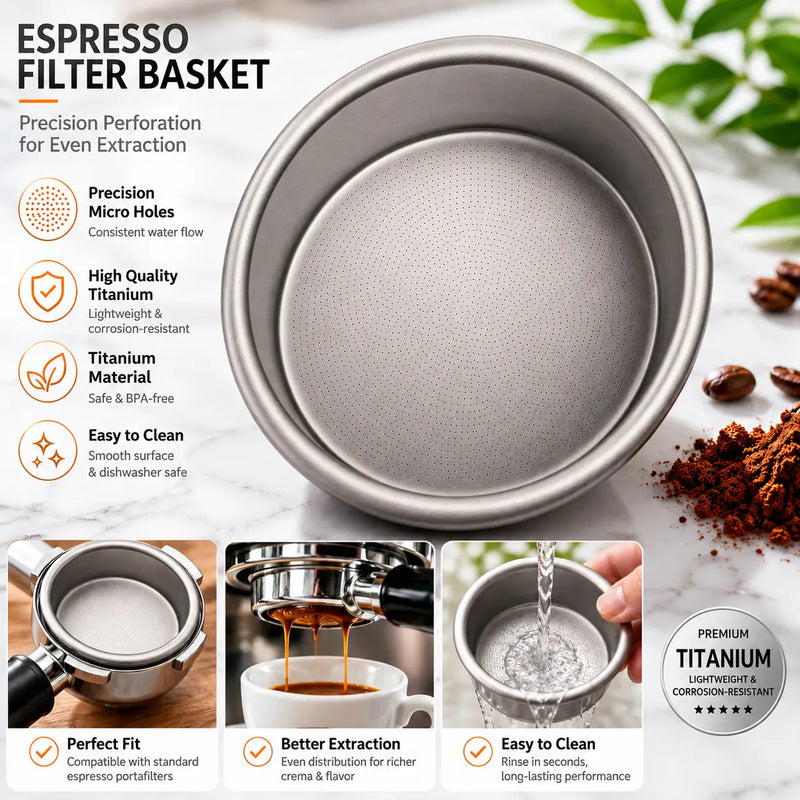 Yozcoffee Kosz filtrujący do espresso 58 mm 18 g Czysty tytan – cechy stylu życia