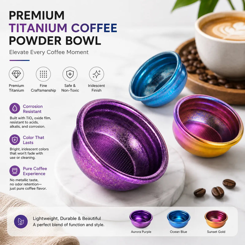 Yozcoffee Tytanowy kubek dozujący do espresso Czysty tytanowy pojemnik na proszek Opalizujący – stylowy zestaw premium