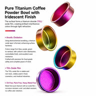 Yozcoffee Tytanowy kubek dozujący do espresso Czysty tytanowy pojemnik na proszek opalizujący – infografika