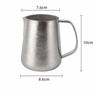 Yozcoffee Tytanowy dzbanek do spieniania mleka 420ml ze spiczastą wylewką Niebieski/Różowy/Srebrny – wymiary srebrne