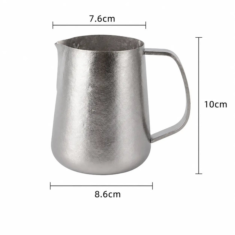 Yozcoffee Tytanowy dzbanek do spieniania mleka 420ml ze spiczastą wylewką Niebieski/Różowy/Srebrny – wymiary srebrne