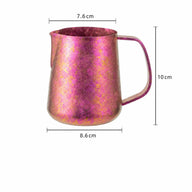 Yozcoffee Tytanowy dzbanek do spieniania mleka 420ml ze spiczastą wylewką Niebieski/Różowy/Srebrny – wymiary różu
