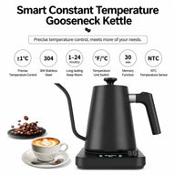 Yozcoffee Inteligentny czajnik elektryczny na gęsiej szyi, 0,9 l ±1°C Sterowanie – przegląd temperatur
