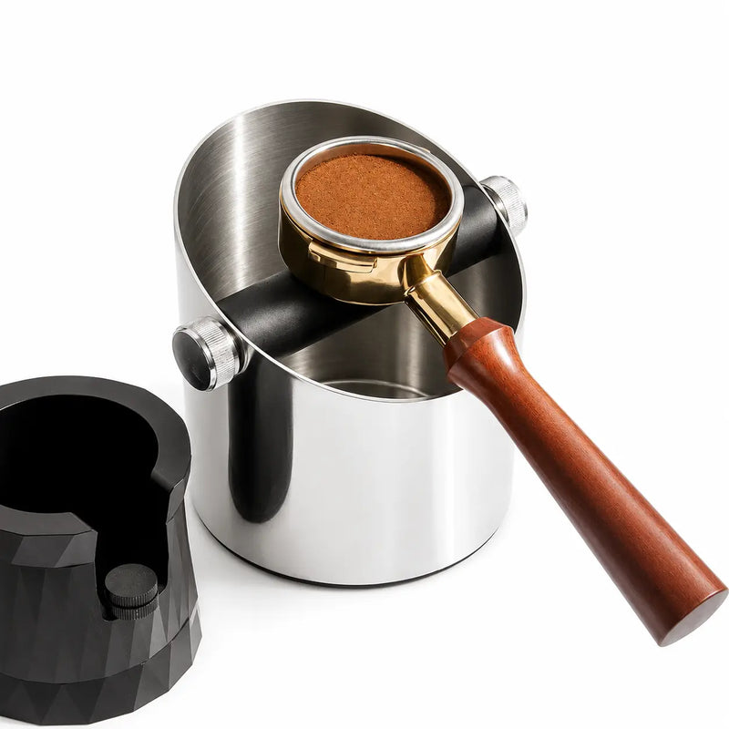 Yozcoffee Pudełko na zaparzacz do espresso Pasek silikonowy ze stali nierdzewnej Srebrny/Czarny – srebrna kolba