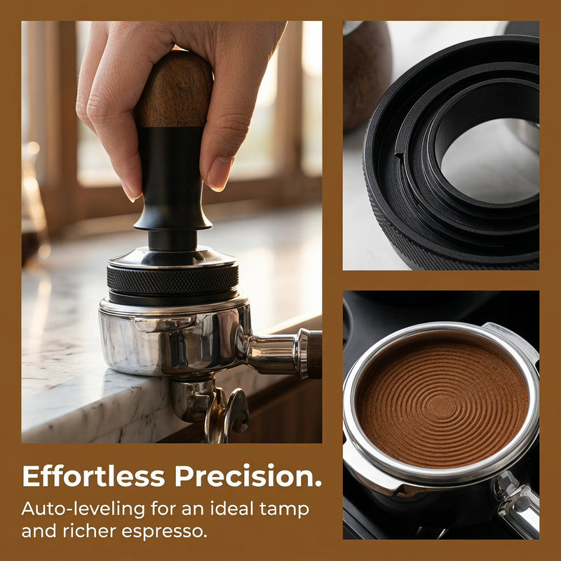 Yozcoffee Ubijak do espresso 51/53/58 mm Drewno orzechowe Constant Force – 58 mm naprzemienny kąt pełny